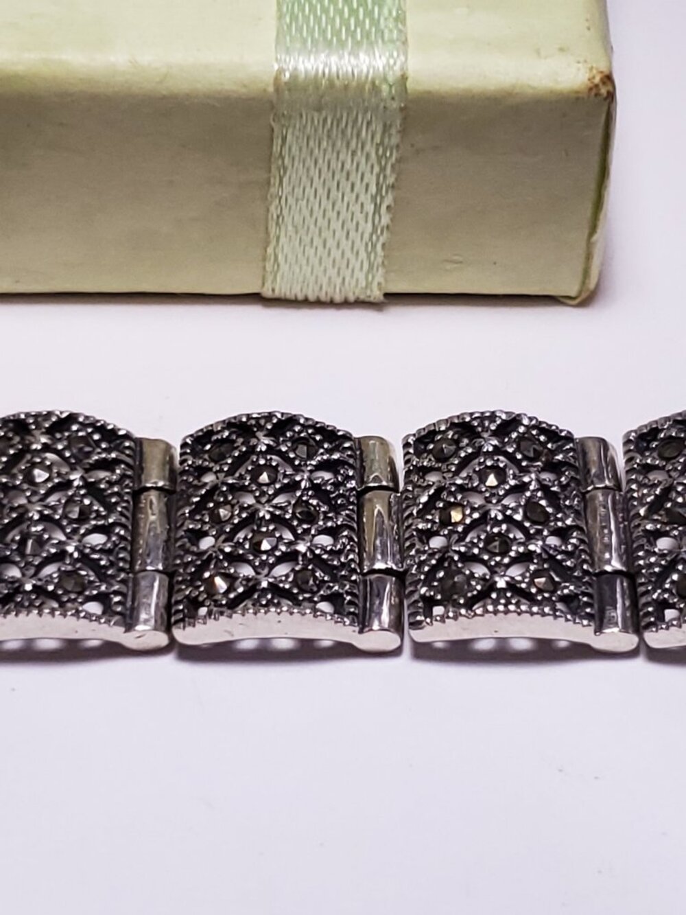 Estate 3.0ctw Marcasite 9/16" wide Sterling Silver 7 1/2" Panel Bracelet #24381